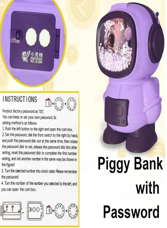 APEROL DESIGN Piggy Bank Astronaut Shaped Coin Box for Kids, Plastic Piggy Bank for Kid, Coin Box with Password Lock, Best Return Gifts for Kid (Purple) - Image 5